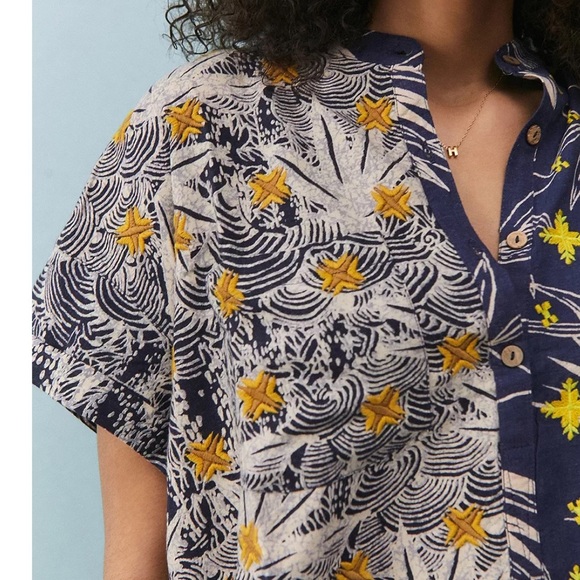 Urban Outfitters Marlow Spliced Boxy Shirt Short Sleeve Top Blouse M - Picture 9 of 15